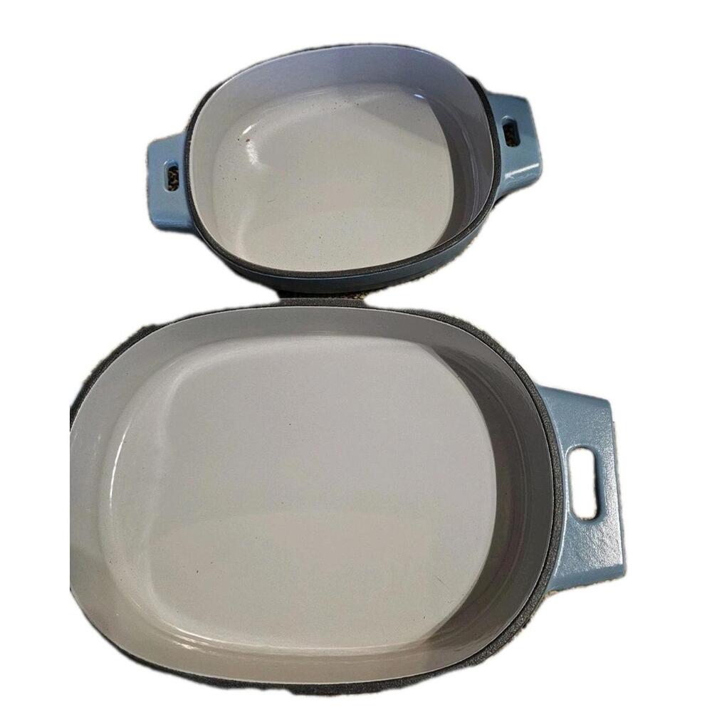 Pampered Chef 1 & 2 Quart Enameled Cast Iron Baker‎ Casserole Pans ~ Blue